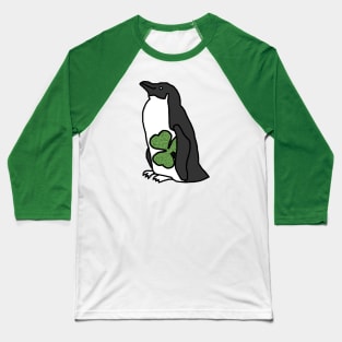 Penguin Holding Shamrock on St Patricks Day Baseball T-Shirt